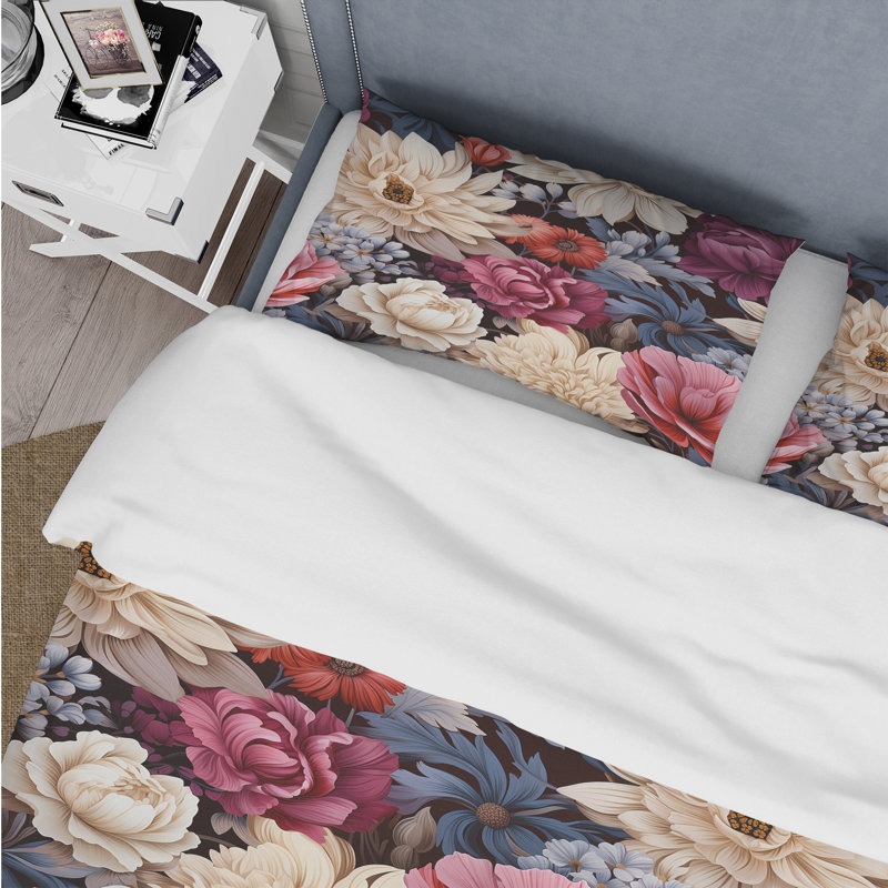 Literie Renaissance IV pivoines rouges, Housse de couette pour grand lit et 2 taies décor