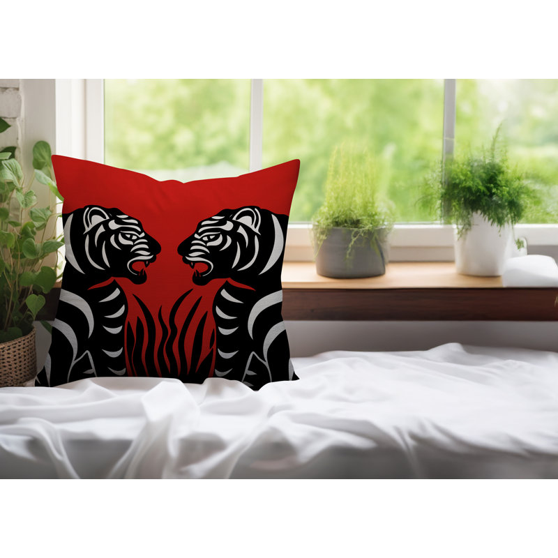 Pulo Tiger Reversible Indoor/Outdoor Square Pillow, 18"H x 18"W, Red