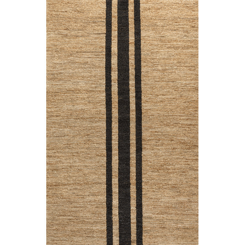 Tapis en jute rayé naturel / noir à motif rayé Olivier, Rectangulaire 8 pi x 10 pi