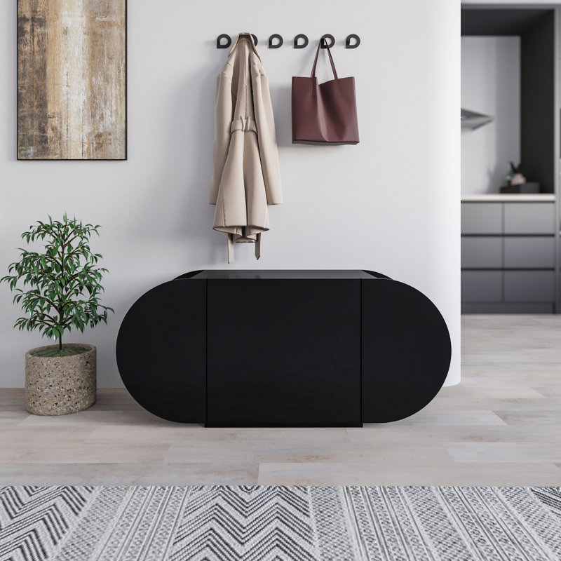 Armoire à chaussures moderne noire de 43,3 po x 19,7 po x 15,9 po | 100% panneau de particules enduit de mélamine, épaisseur: 0,7 pouce | Charnières à fermeture en douceur pouvant supporter jusqu'à 176 lb | Solution de rangement élégante pour le vestibule et le couloir