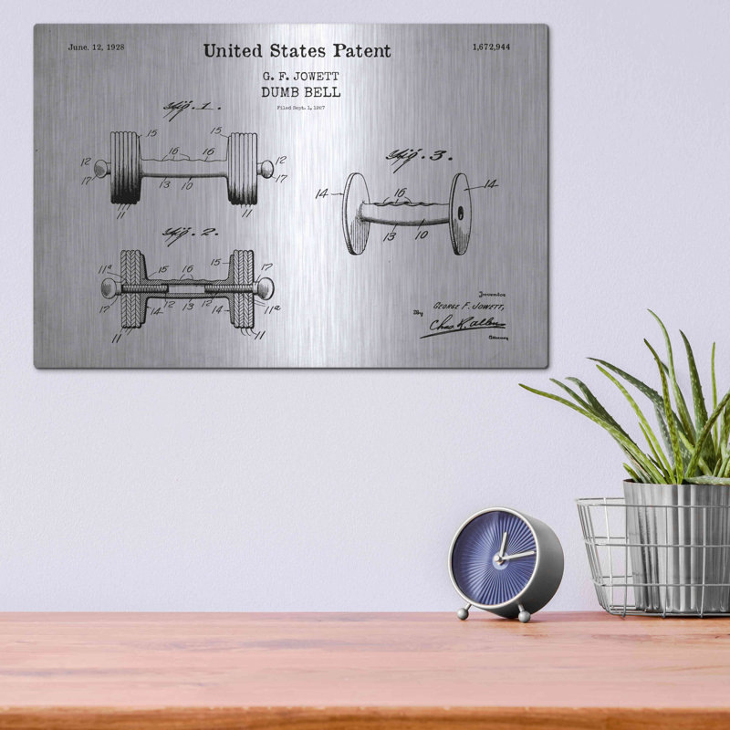 «Dumbbell Blueprint Brevet» - impression sans cadre, H 12 po x l 16 po x P 0,13 po