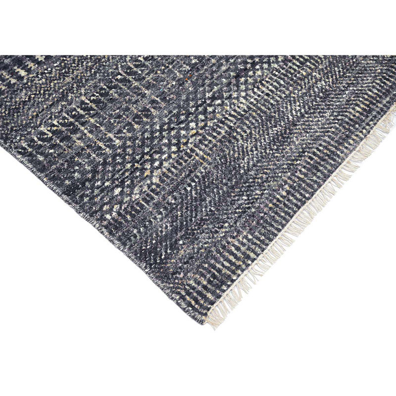 Hand-Knotted Geometric Area Rug in Charcoal, Rectangle 10' x 14'