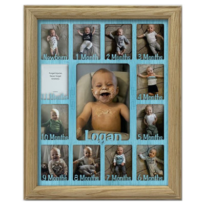 Cadre photo personnalisé pour bébé première année - peut contenir 12 portefeuilles et 1 photo 5 x 7 - 11 x 14