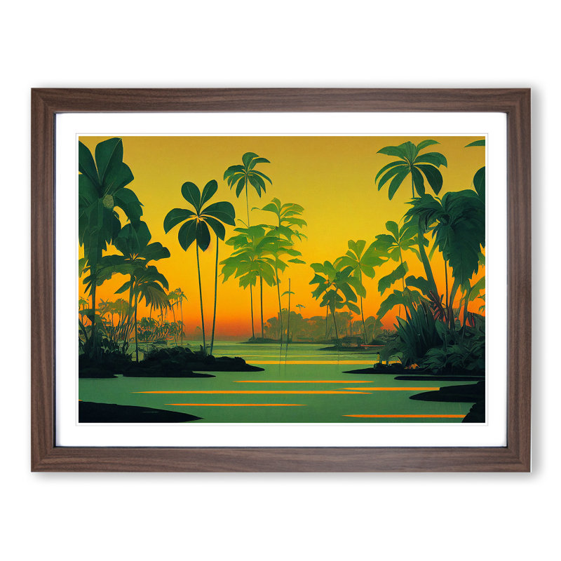 Masterful Palm Trees 1 Piece Single Picture Frame Painting, 25cm H x 34cm W x 2cm D, Walnut