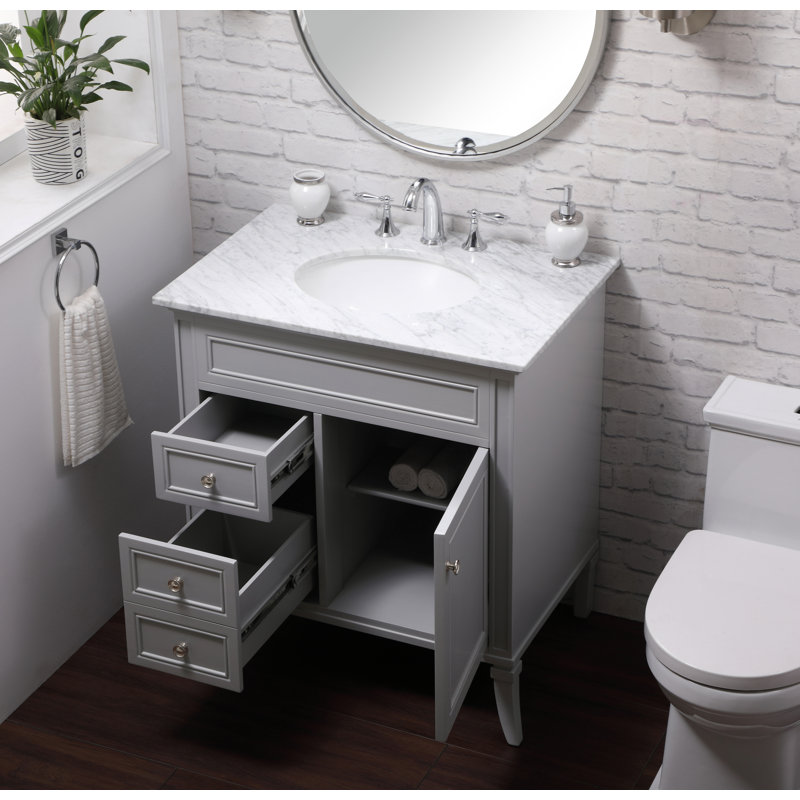 Ensemble de meuble-lavabo simple 32 po Glascock, Blanc de Carrare, gris, Chrome