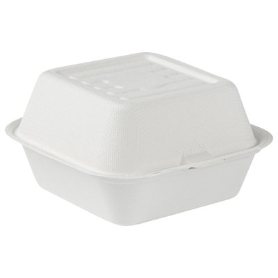 Restaurantware-Pulp Safe No PFAS Added 15 Ounce Clamshell Boxes, 100 Disposable Containers - Home Compostable, Microwavable And Freezable, White Bagasse Containers, With Built-In Hinged Lid