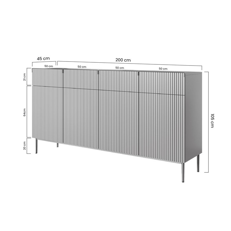 Albhie 200cm Sideboard, White/Gold