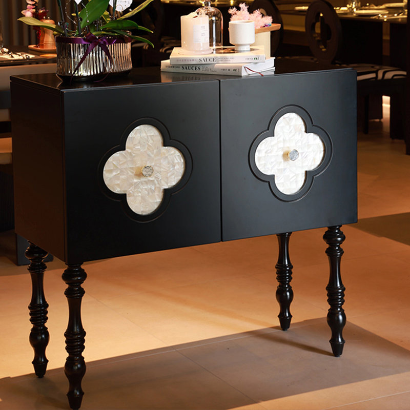 Console rectangulaire en bois massif noir, H 33,46 po x l 35,43 po x P 15,75 po