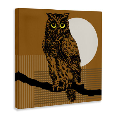 Owl Perched with Moon Canvas Wall Art by Regina Moore