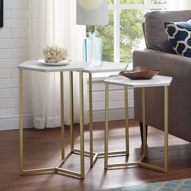 Adela Frame Nesting Tables, Faux White/Gold