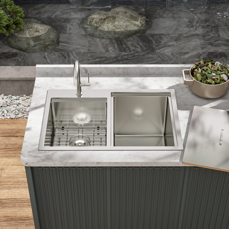 Lavabo d'extérieur à double cuve encastré en acier inoxydable | Idée de cadeau