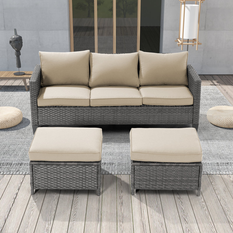 Ensemble de conversation avec canapé 3 pièces Raelee, Gris, Beige
