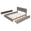 Lit plateforme tapissier avec 2 tiroirs et 1 lit gigogne en tissu de lin