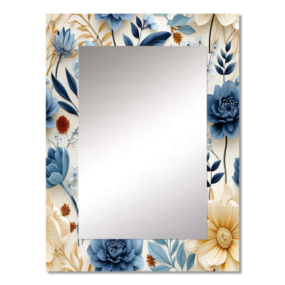 Cherylleigh Mediterranean Flora Botanical Pattern - Floral Decorative Mirror, Cottage Wall Mirror, Printed Metal Art