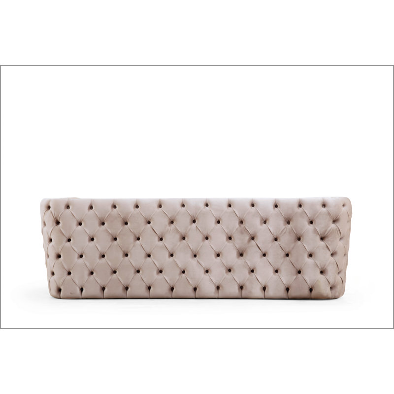 Canapé capitonné à boutons avec tissu velours et accents dorés