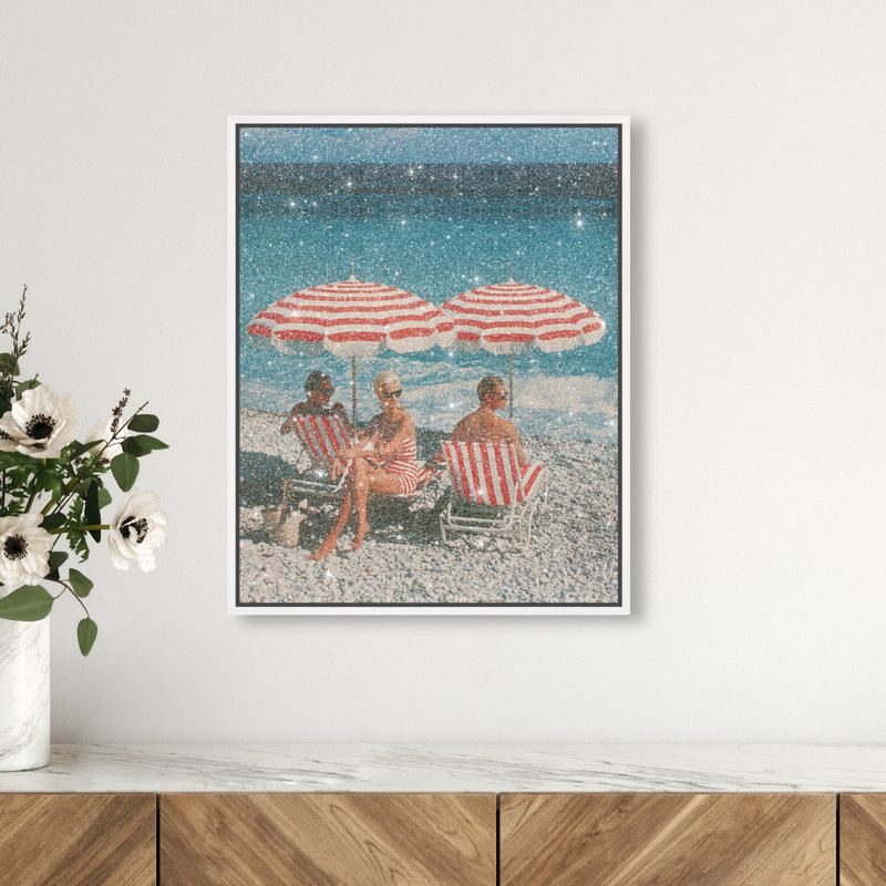 Retro Beach Bliss III Canvas Landscape & Nature Print by Oliver Gal, Black Frame, 16 x 20, 17"H x 21"W, White Floater Frame