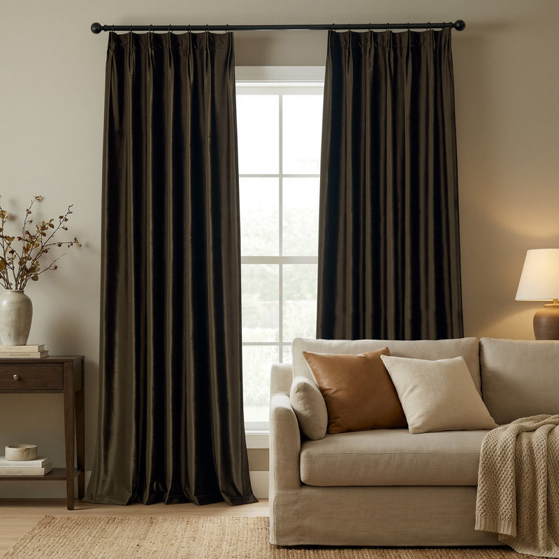 Luxury Velvet Pinch Pleated Blackout Curtains - Room Darkening Thermal Insulated Back Tab Soundproof Drapes with Hooks+Rings (set of 2)