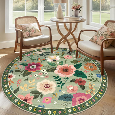 Tapis de chambre de bébé à motif floral 4 pi lavable à la machine doux et antidérapant à poils courts et antidérapant pour salon