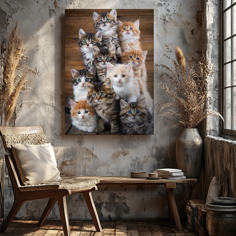 Toile, un arrangement charmant de douze chatons moelleux, chacun présentant un art mural, H 12 po x l 9 po