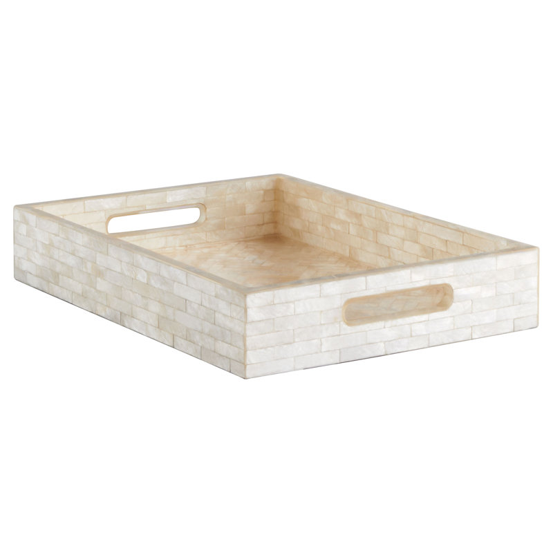 Triton Shell / Capiz Tray, 3.25" H x 18.25" W x 13.25" D, Smoke
