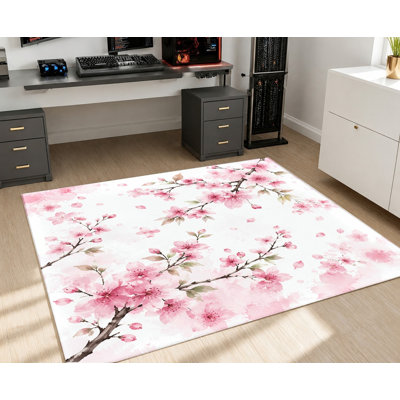 Tapis aquarelle à motifs de fleurs de cerisier roses, design artistique, antidérapant, décoration intérieure éclatante pour salon, chambre, entrée, cuisine, appartement
