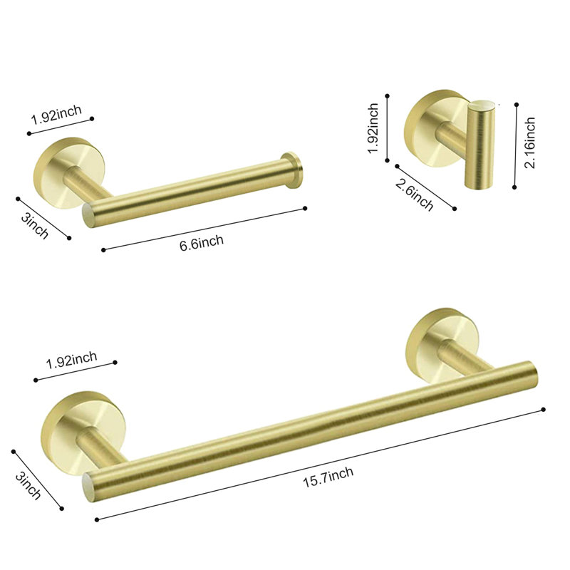 Bathroom Hardware  3, Brushed Gold  - Simple Yet Stylish. Guards Scratches And Rust. Resists Corrosion In Humid Conditions. For Cleanliness. Installation Instructions Gold  3  Modern & Classy. Smooth