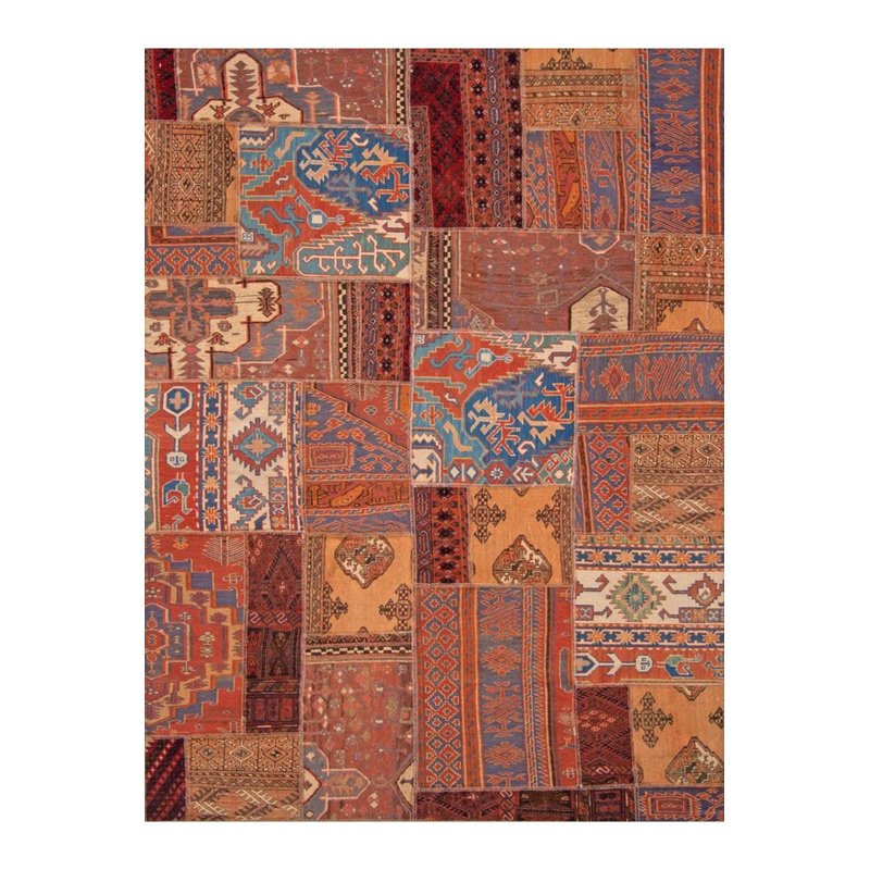 Tapis décoratif moderne patchwork à motif tissé brun, Rectangulaire 3 pi 11 po x 5 pi 11 po