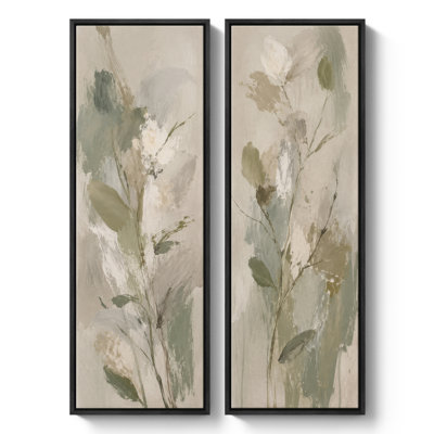 Sage Green Botanical Branches Neutral Minimalist Floral Decor – Set of 2 Framed Wall Art Print on Canvas 60"x20"x2