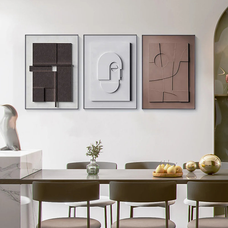 3 Pieces Japandi Canvas Wall Art Print Hanging Wall Decor Set with Rectangle Frame