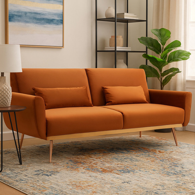 Doe 3 Seater Velvet Sofa Bed, Beige