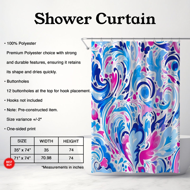 Chic Abstract Designs - Rideau de douche standard 1 pièce, H 74 po x l 71 po