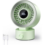 Desk Fan Small Quiet: Table Fan Rechargeable With 1200Mah Battery & USB Powered, Portable For Office Bedroom Home Desktop, Digital Display, 30° Tilt Adjustable, 100 Speeds, Light Green