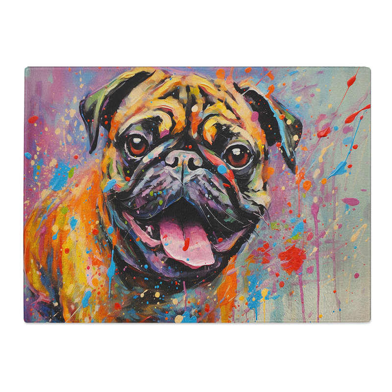 Pug Action  Glass Chopping Board