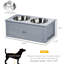 Support à bol moyen pour chien, surélevé, gris, avec 2 bols en acier inoxydable, facilite la station d'alimentation pour animaux