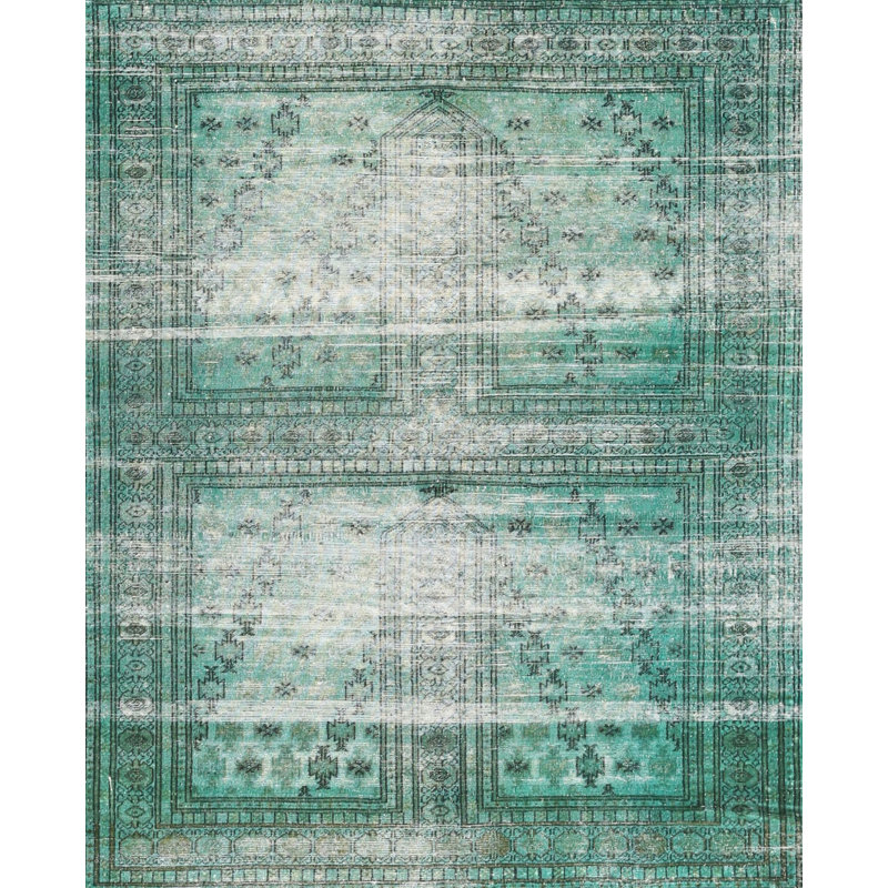 Tapis traditionnel vert / beige, Rectangle 4 pi x 6 pi