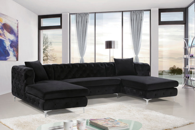 Miranda 127" Wide Velvet Symmetrical Sofa & Chaise