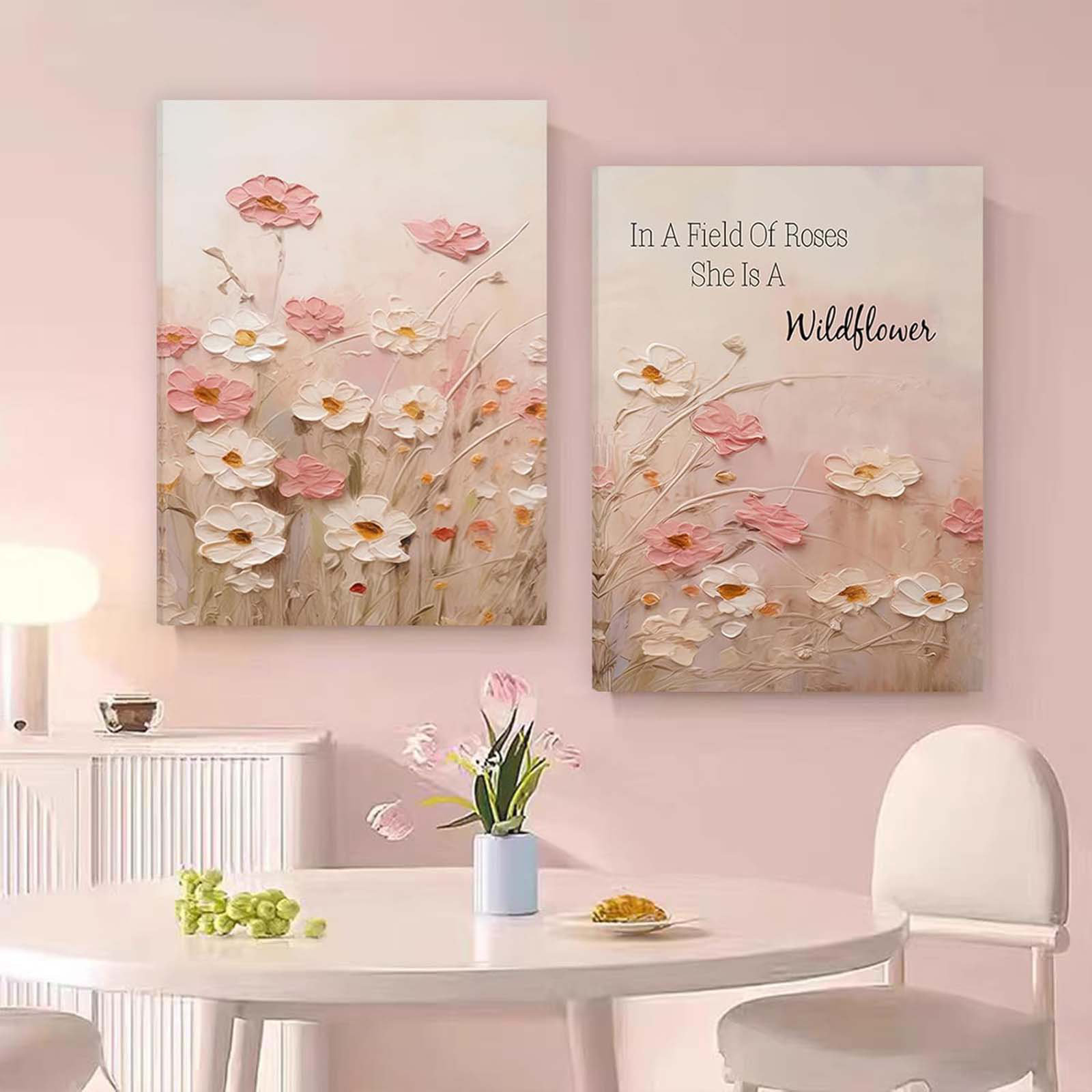August Grove® 3 Pcs Pink Vintage Floral Wall Art Colorful Wildflowers ...