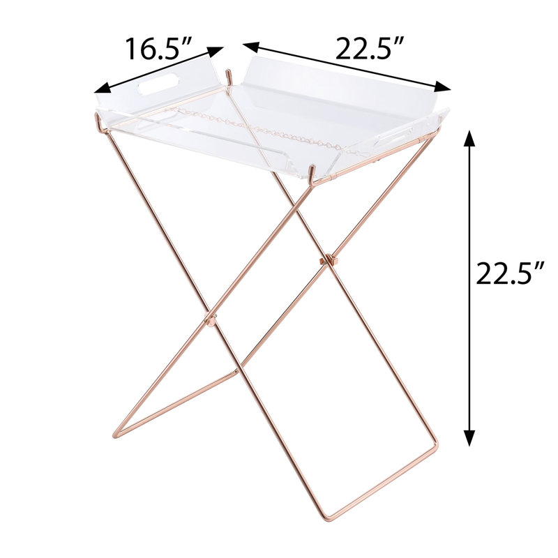 Table-plateau transparente et cuivrée avec plateau amovible