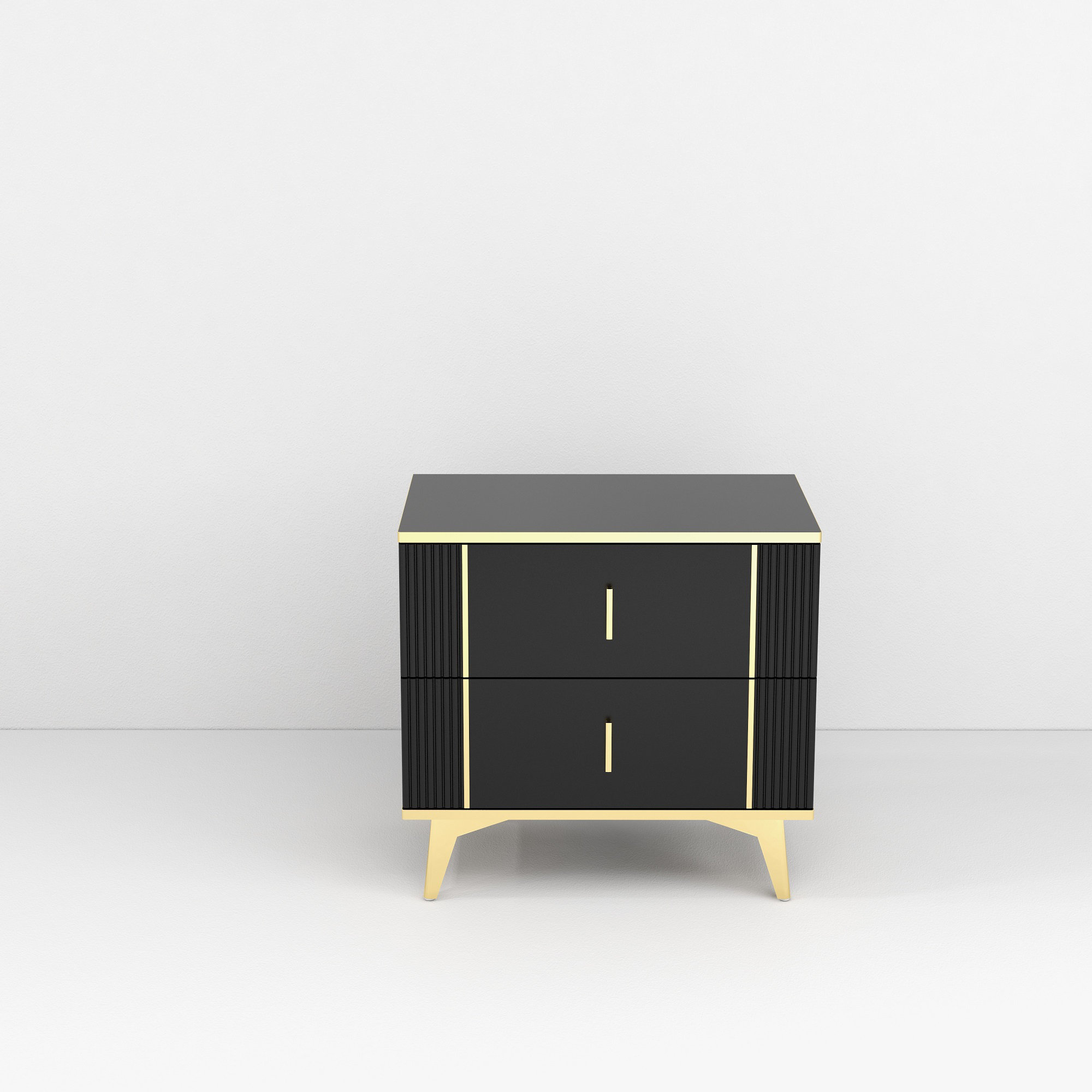 Mercer41 Polixeni 24"W Two Drawer Black Bedside Table, Two Drawer