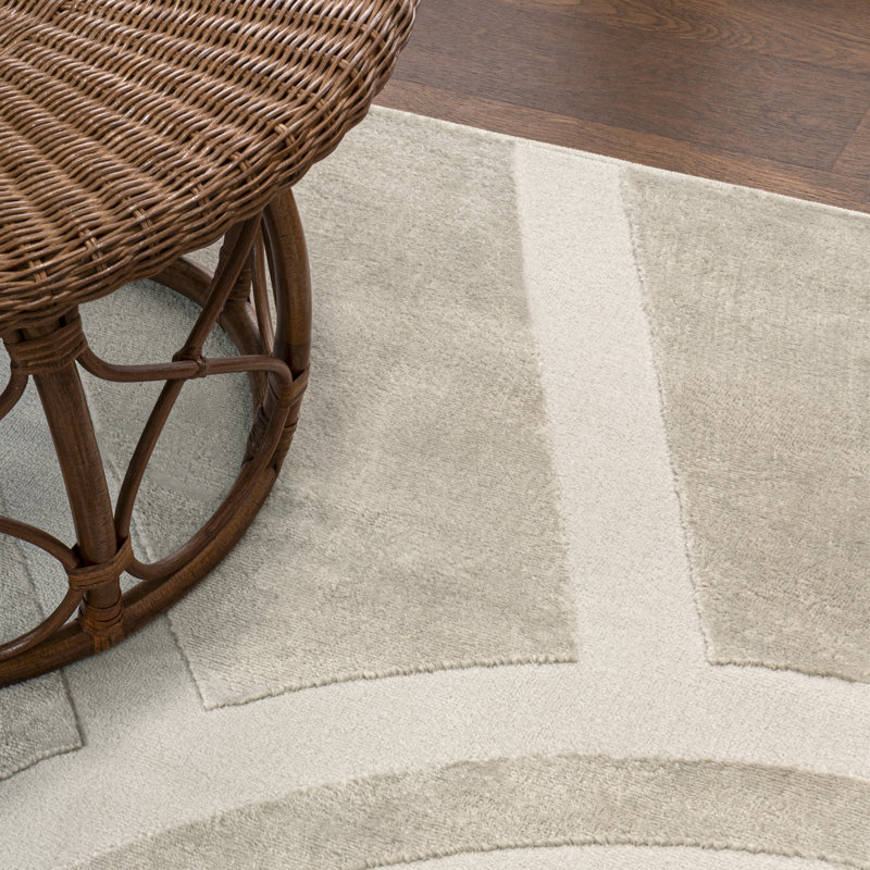 Berangere MidCentury Scandinavian Abstract Sun Two-Tone High-Low Beige/Cream Rug, Rectangle 5'3" x 7'7"