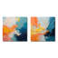«Blue and Orange Paint Abstract Expression IV», peinture abstraite murale en métal, ensemble de 2 carrés-919314919