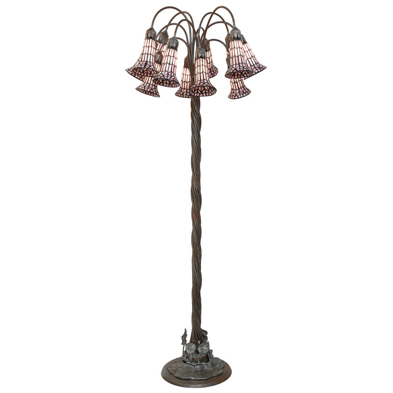 Lampe sur pied en vitrail 61 lumières de 61 po de haut Pond, Pink