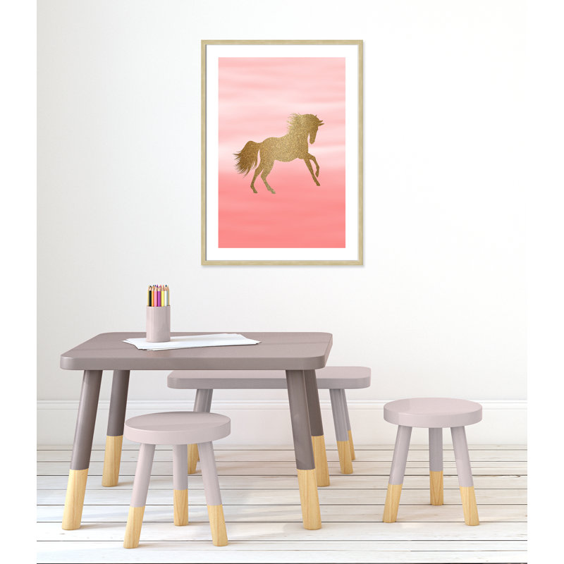 Art encadré ombré rose 1 ', H 34,5 po x l 24,5 po x P 1,18 po, Cadre boîte en grain de bois champagne