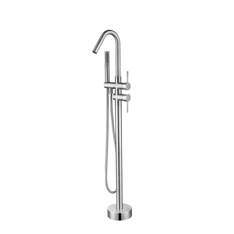 Flynn 2 Handle Bathroom Freestanding Tub Filler with Diverter, Polished Chrome