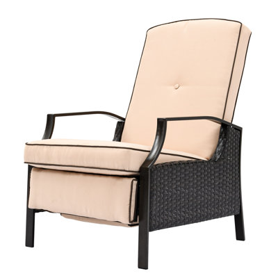 2-pcs Set Patio Outdoor Wicker Rattan Recliner with Cushion by Lark Manor