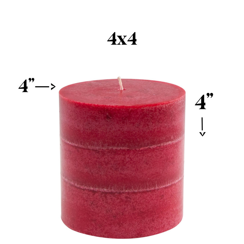 Red Scented Hand-Crafted Pillar Candles, 4" H x 4" W x 4" D