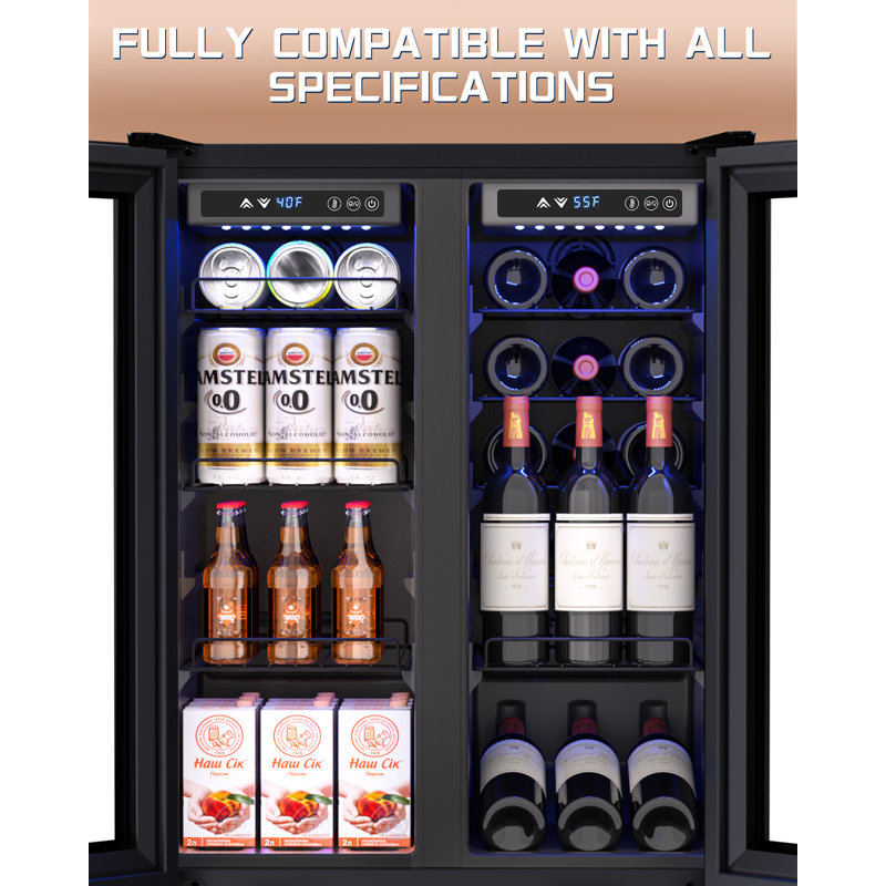 24" W Dual Zone 18-Wine Bottles and 88-Cans Built-In /Freestanding Wine and Beverage Cooler in Black Stainless Steel, Black