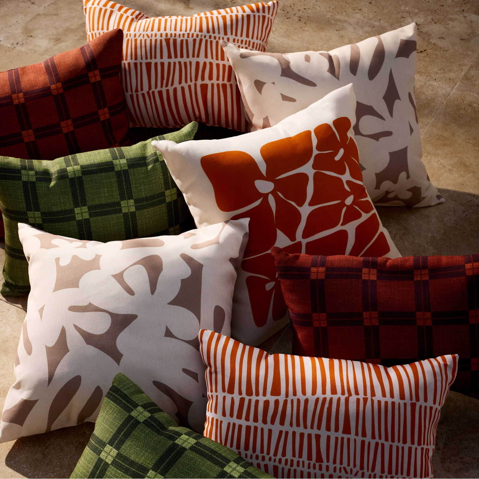Plaid Indoor/Outdoor Throw Pillow, 17" W x 17" H, Burnt Orange