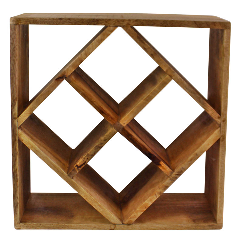 Meansville 4 Bottle Solid Wood Tabletop Wine Bottle Rack in Brown