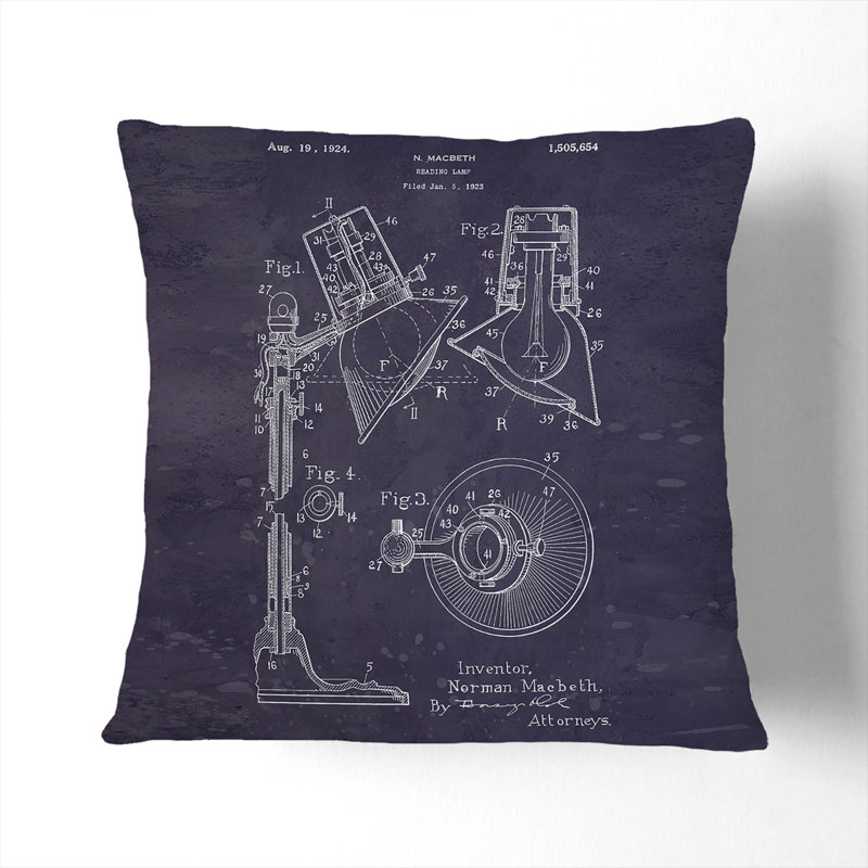 Reading Lamp Patent Square Throw Cushion, 55cm H x 55cm W x 20cm D